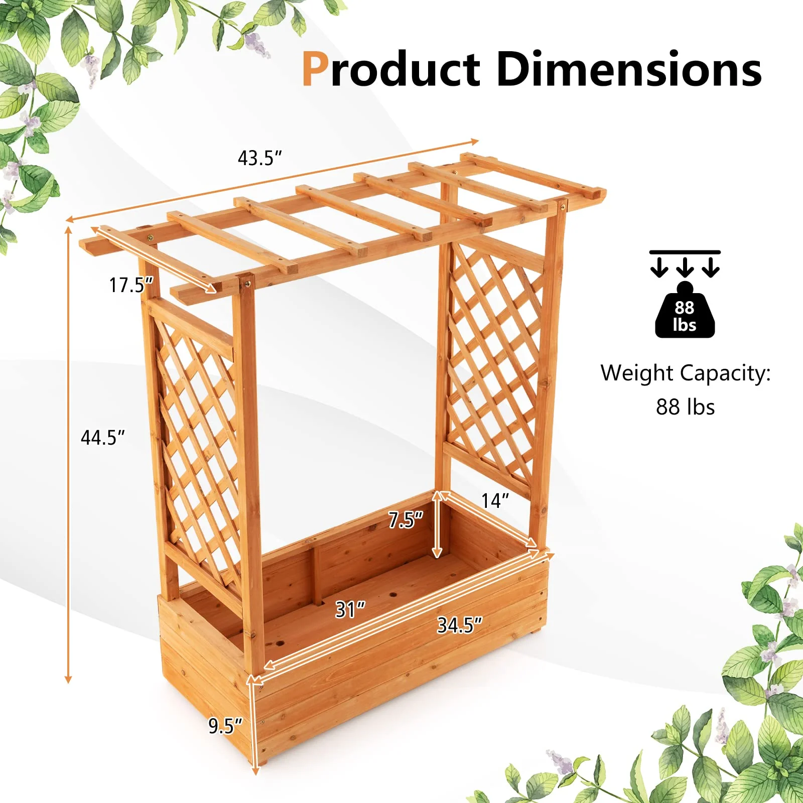 Eletriclife Raised Garden Bed with Trellis & Hanging Roof