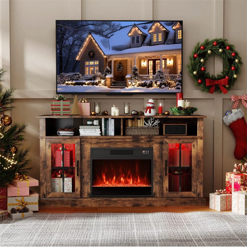 Eletriclife 58" Electric Fireplace TV Stand for 65" TVs Entertainment Center with 28" Fireplace Heater Insert