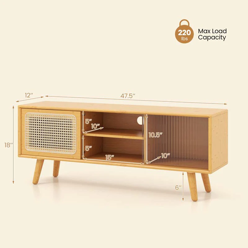 Eletriclife Modern TV Stand with Rattan Glass Sliding Doors