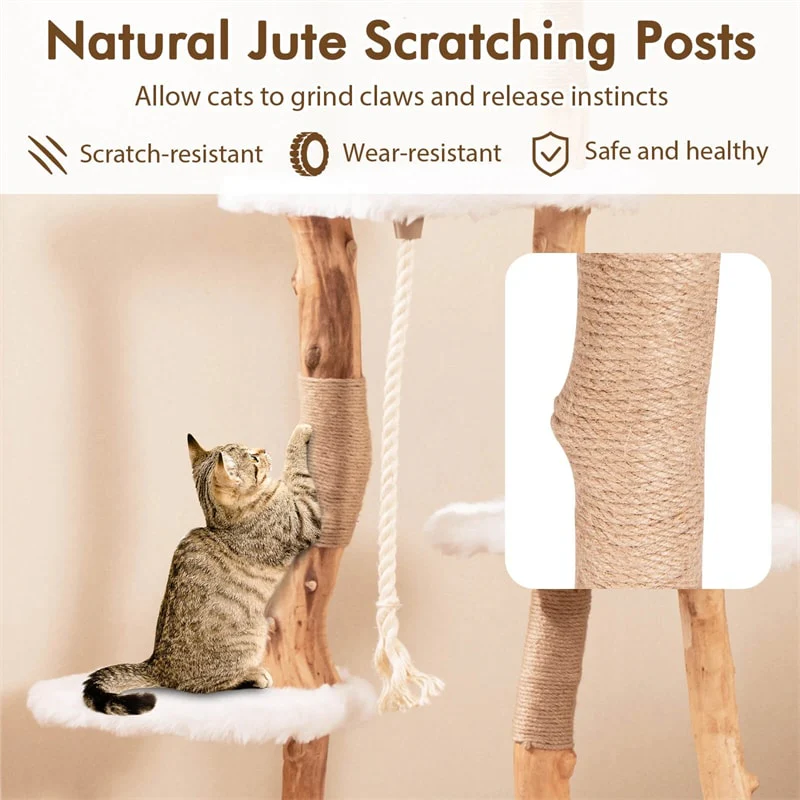 Eletriclife 66" Tall Solid Wood Cat Tree Tower with Condo for Large Cats