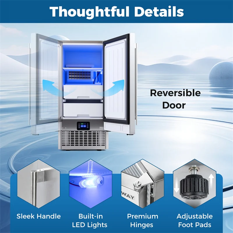 Eletriclife 90 LBS/Day Commercial Undercounter Ice Maker 15" Built-in Freestanding Ice Making & Cooling Machine
