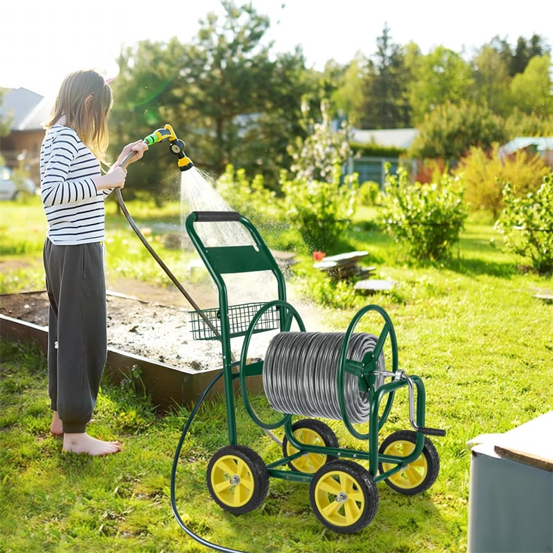 Eletriclife Heavy Duty Metal Garden Hose Reel Cart Holds 300FT of 5/8" Hose with 4 Wheels