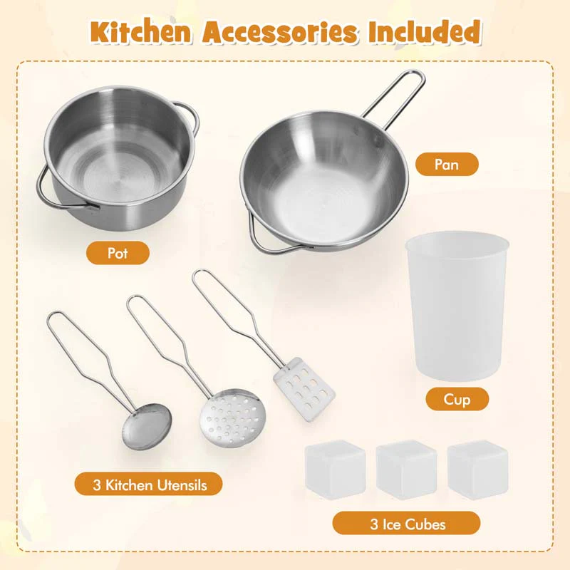 Eletriclife Pretend Play Kitchen Wooden Toy Set with Range Hood Real Sounds and Lights