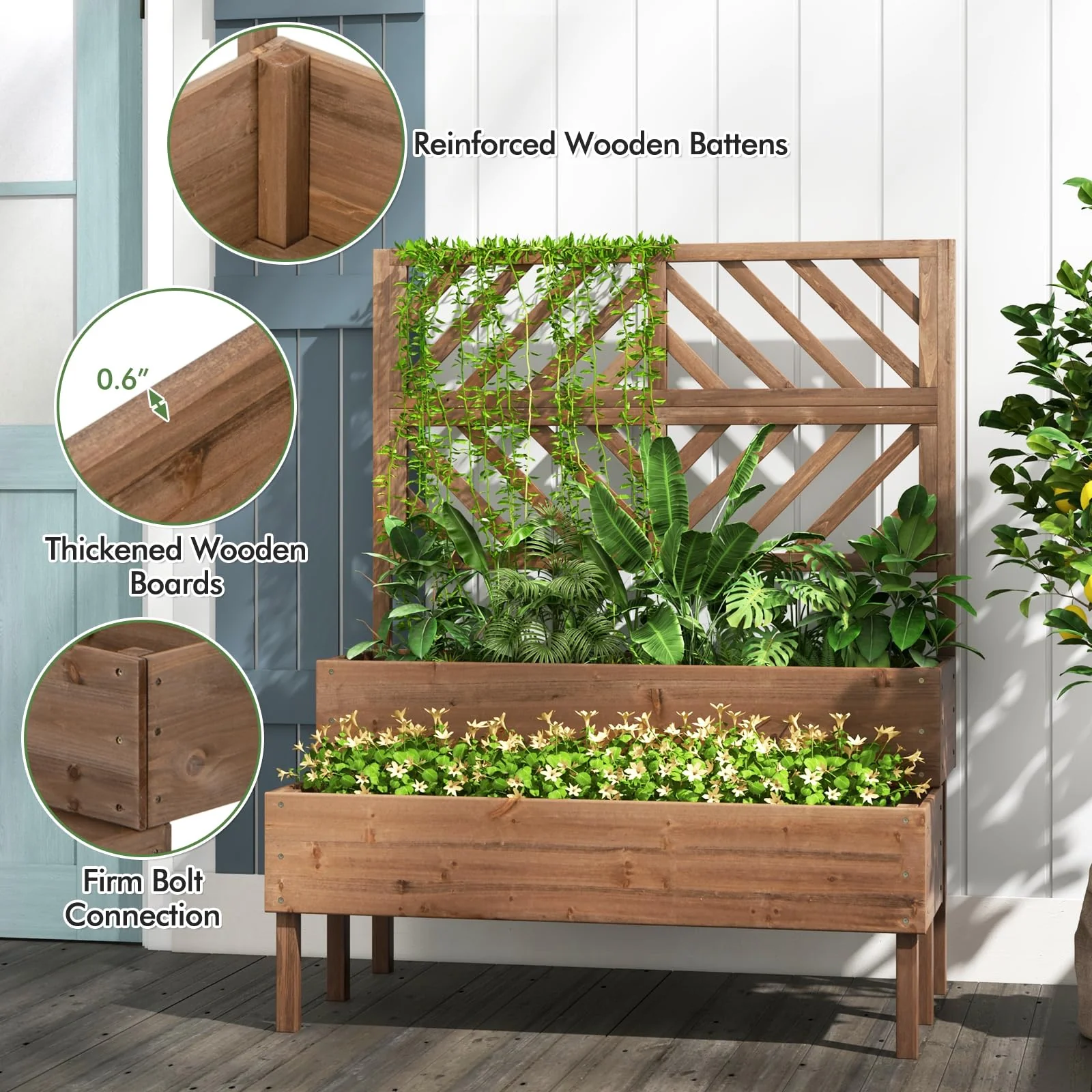 Eletriclife 2-Tier Raised Garden Bed with Trellis and 2 Planter Boxes