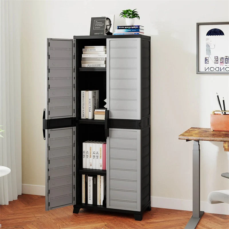 Eletriclife 68" Lockable Plastic Storage Cabinet with 3 Adjustable Shelves for Garage Organizer, Basement & Office