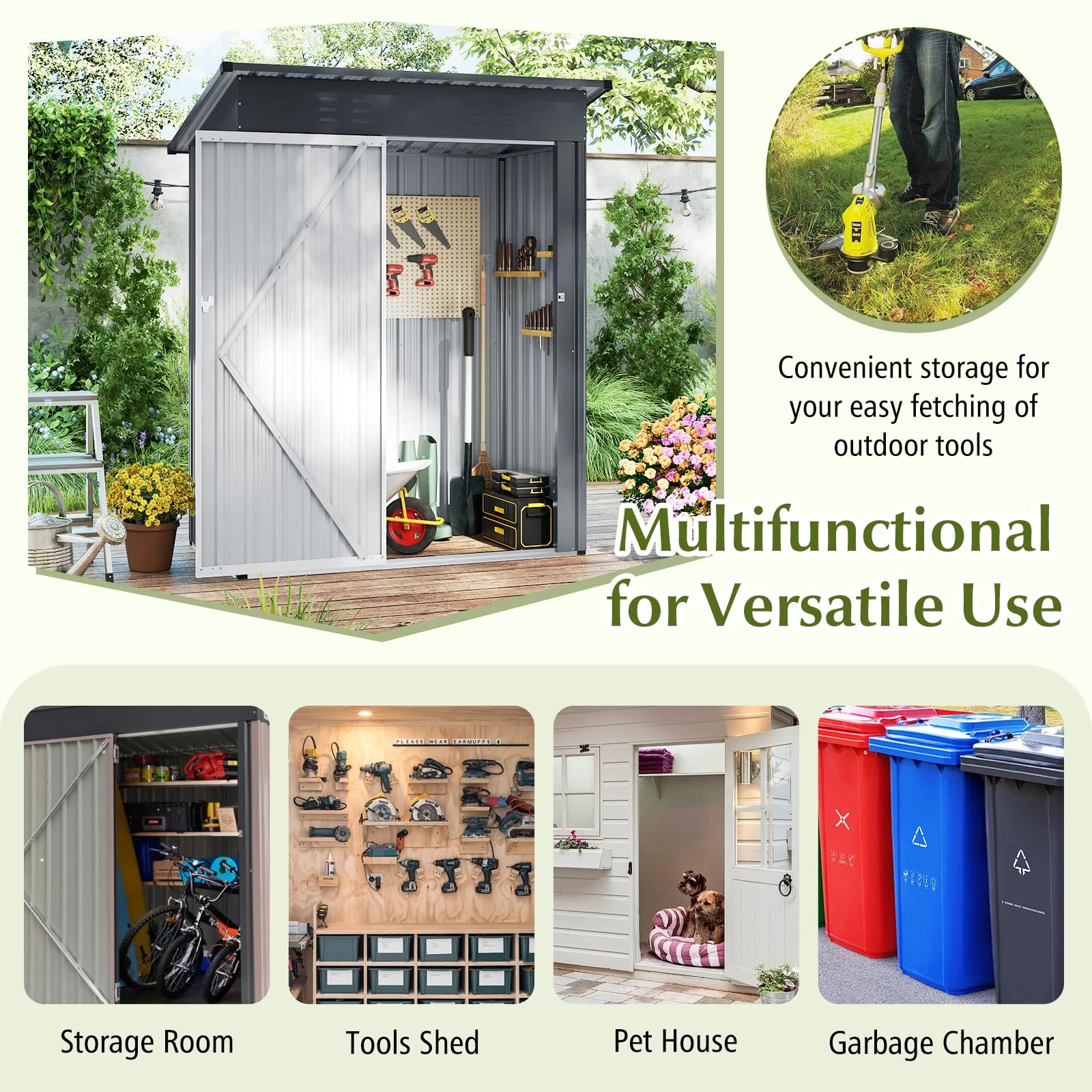 Eletriclife 5 x 3 Feet Outdoor Storage Shed with Sloped Roof and Lockable Door