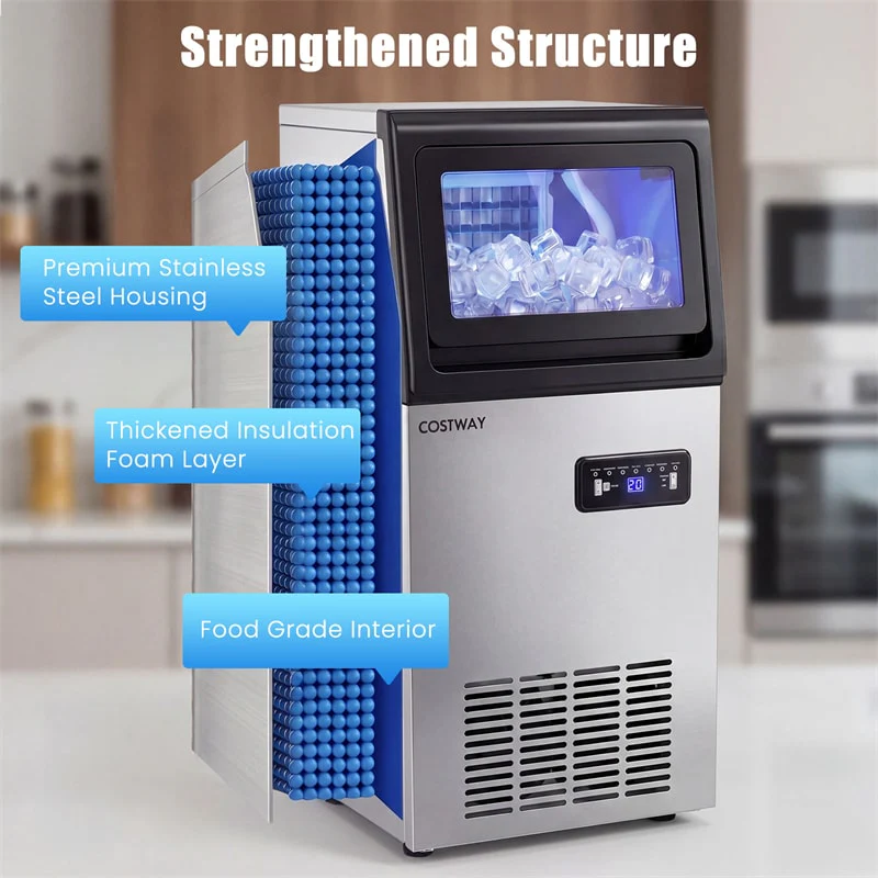 Eletriclife 110 LBS/24H Commercial Ice Maker Stainless Steel Ice Machine with 25 LBS Storage & 36 Cubes in 13 Mins