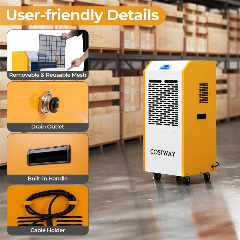 Eletriclife 290 Pints Industrial & Commercial Dehumidifier with Pump, Drain Hose & Wheels for 9000 Sq.Ft Basement