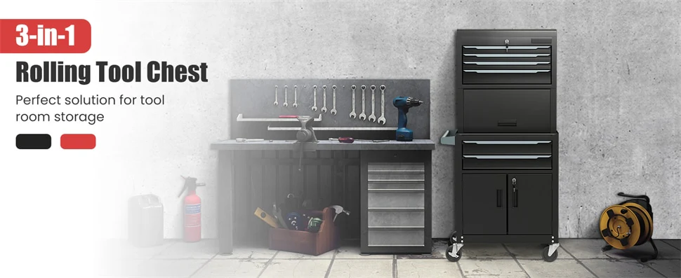 Eletriclife 3-in-1 Rolling Tool Chest 6-Drawer Heavy Duty Steel Tool Cabinet with Lockable Toolbox & Universal Wheels