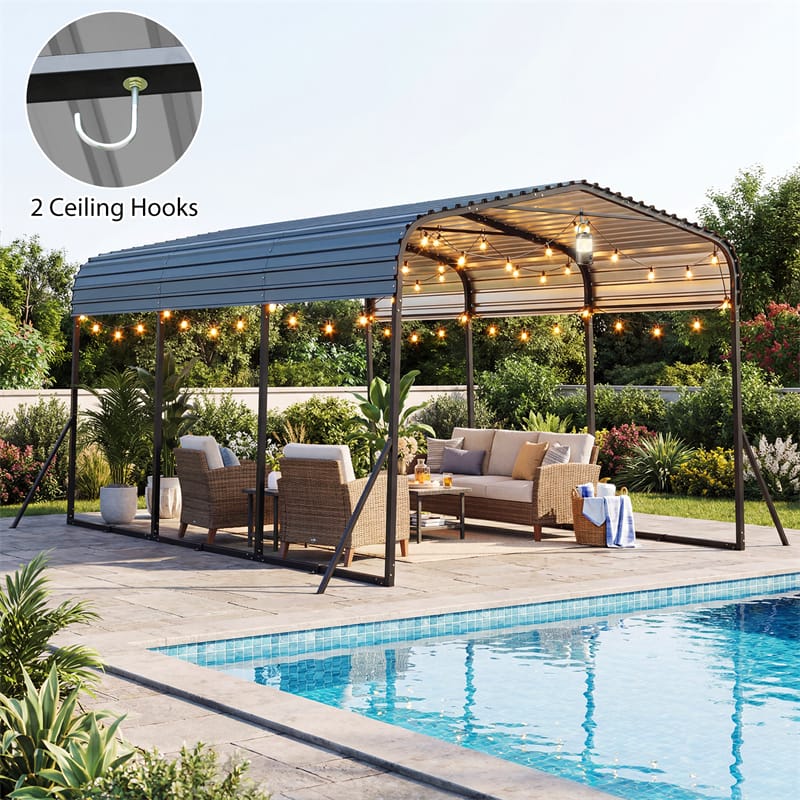 Eletriclife Heavy-Duty Galvanized Steel Carport Hardtop Garage Shelter with Leak-proof Roof & Slant Legs