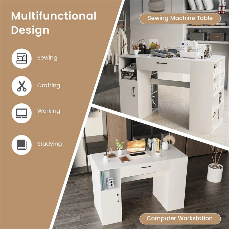 Eletriclife 53" Counter Height Sewing Craft Table with 14 Storage Cubes, Large Drawer & Cabinet
