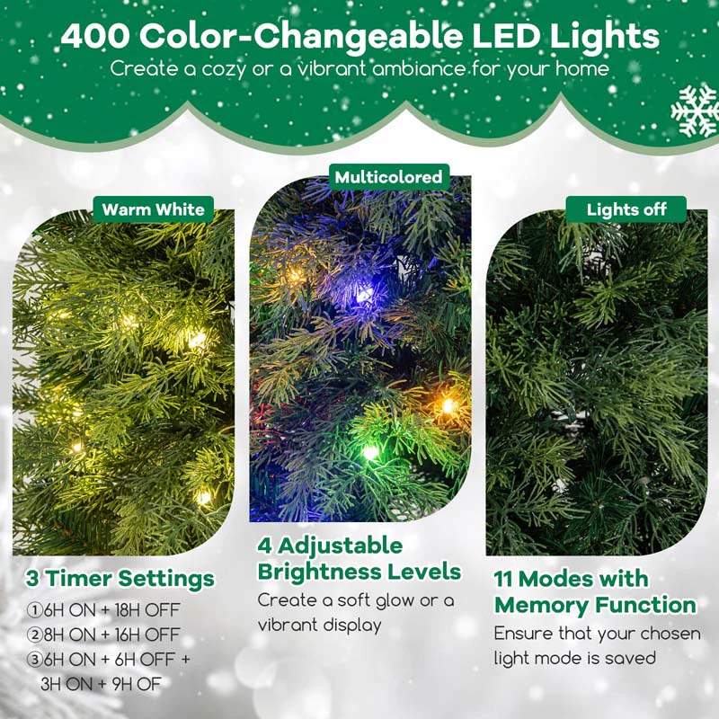 Eletriclife Pre-Lit Artificial Christmas Tree with 11 Modes and Metal Stand