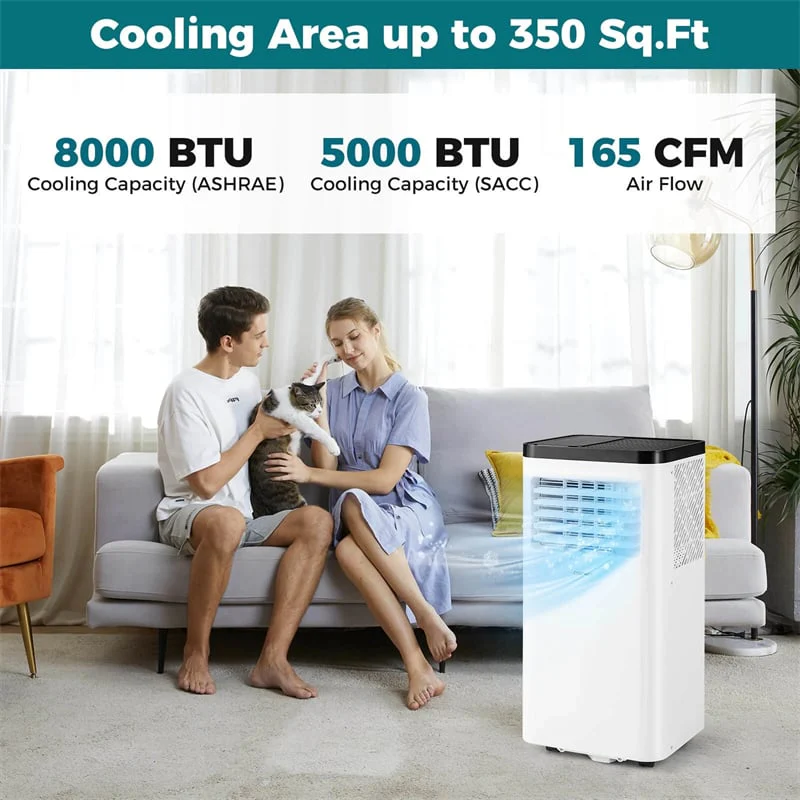 Eletriclife 8000 BTU Portable Air Conditioner with Fan, Dehumidifier, Remote Control & Window Kit