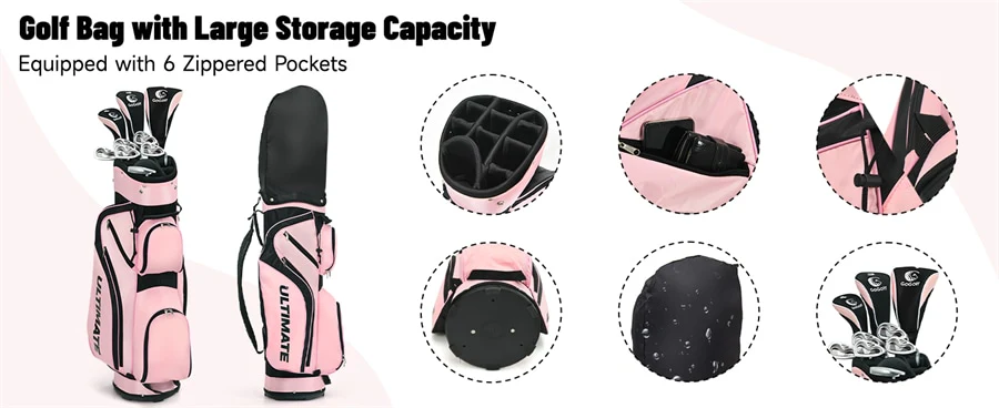 Eletriclife 10-Piece Right-Hand Women's Complete Golf Club Set with 460cc Alloy Driver & Stand Bag