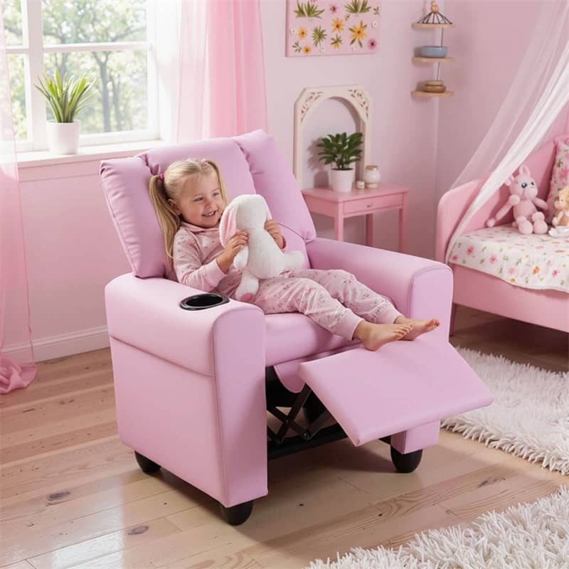 Eletriclife Kids Recliner Chair Adjustable Toddler Lounge Sofa with Cup Holder & Side Pocket
