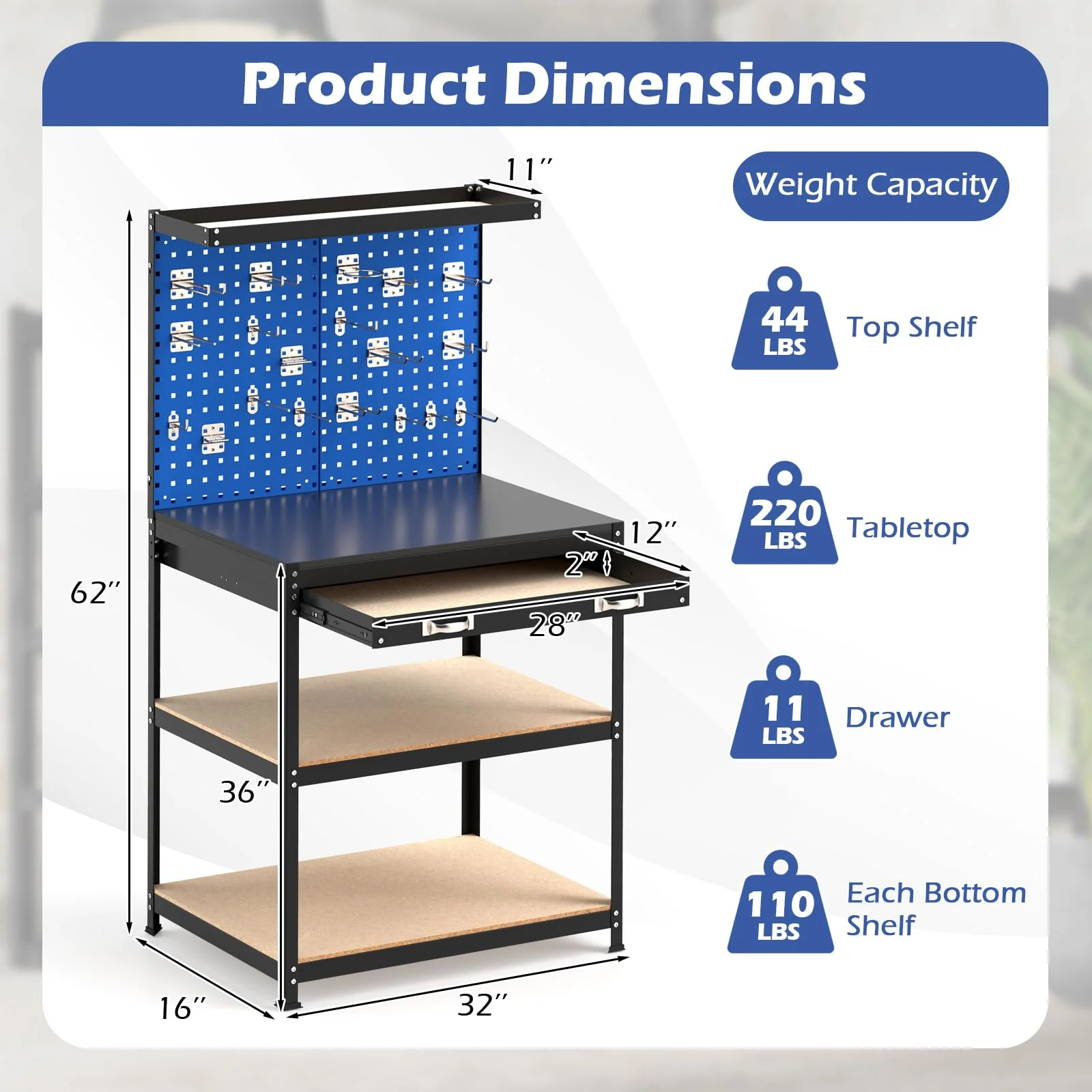 Eletriclife 32 x 16 Inch Workbench Work Table