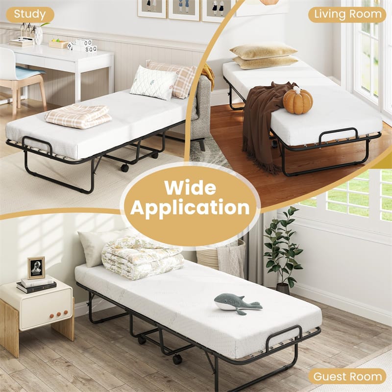 Eletriclife Cot Size Rollaway Guest Bed 75"x31" Folding Bed with Memory Foam Mattress