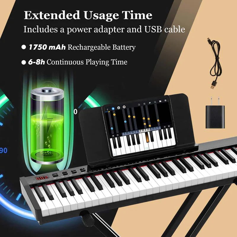 Eletriclife 61-Key Portable Electronic Keyboard Digital Piano Set with Stand and Stool