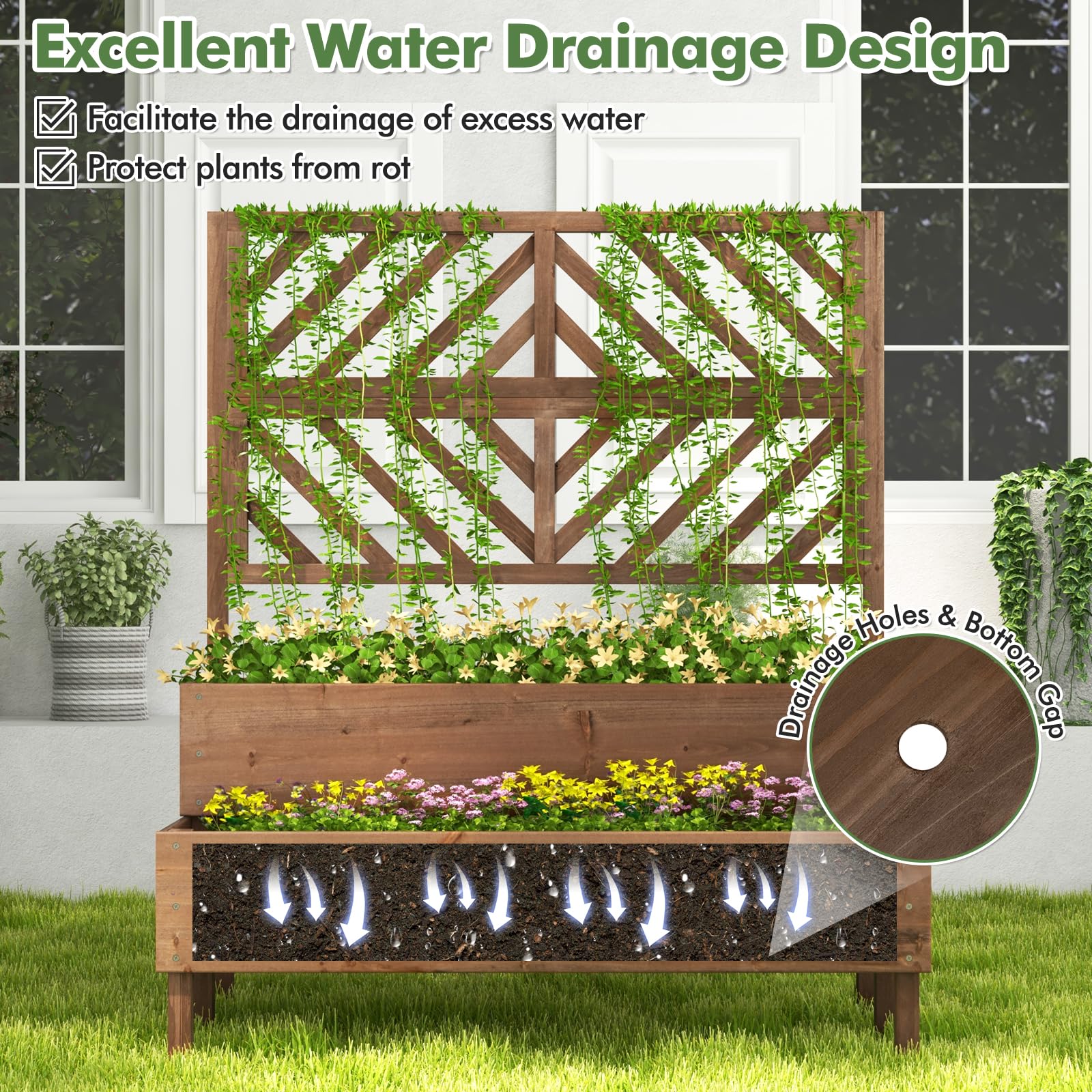 Eletriclife 2-Tier Raised Garden Bed with Trellis and 2 Planter Boxes