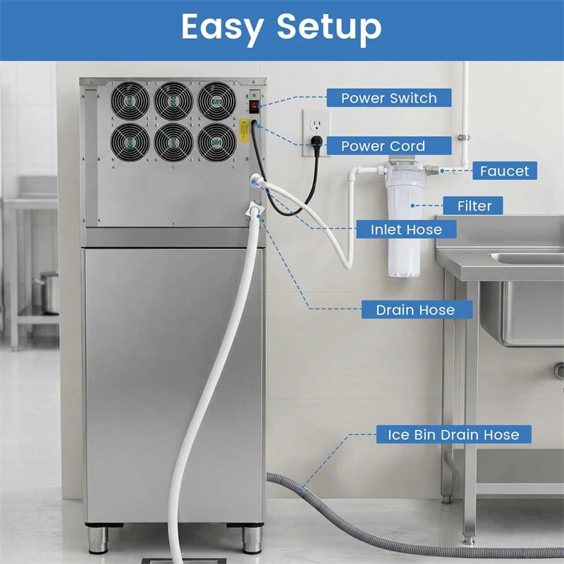 Eletriclife 450 LBS/24H Commercial Split Ice Maker Stainless Steel Ice Machine with 250 LBS Storage Bin for Resturants Bar Cafe