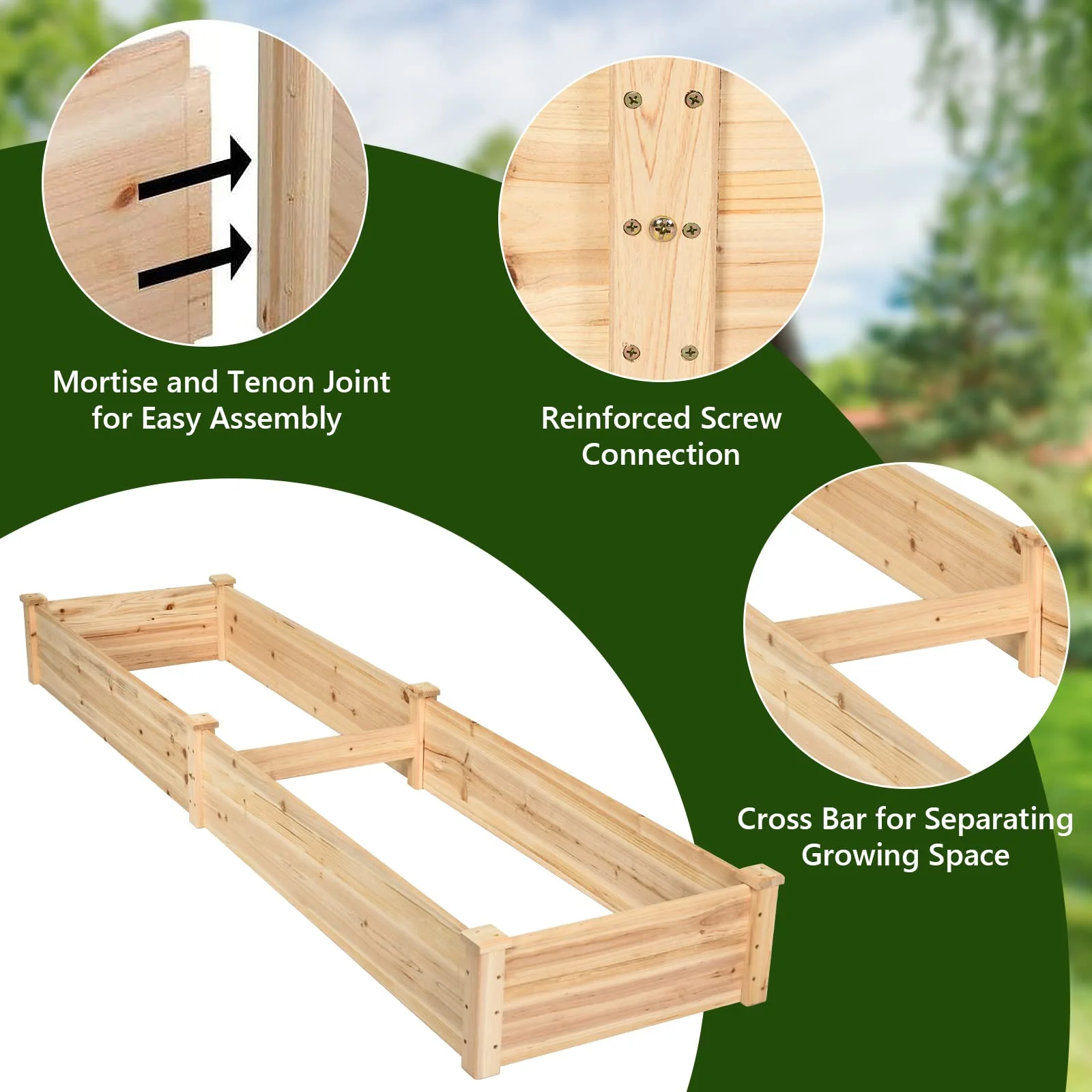 Eletriclife Natural Raised Garden Bed Elevated Planter Box with Open Bottom