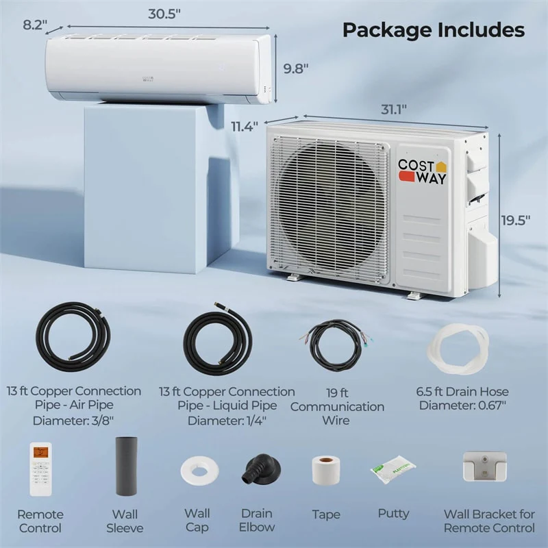 Eletriclife 11500 BTU 17 SEER2 WiFi Ductless Mini Split Air Conditioner with Heat Pump Works with Alexa