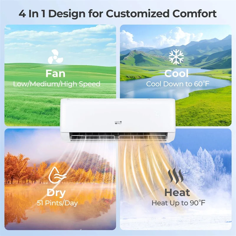Eletriclife 12000 BTU 22 SEER2 115V WiFi Enabled Mini Split AC with Heat Pump, Alexa Compatible - Airtural Series