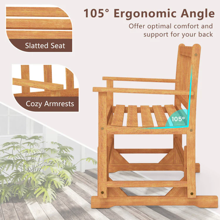 Eletriclife 2-Person Outdoor Acacia Wood Glider Bench Patio Swing Rocking Loveseat