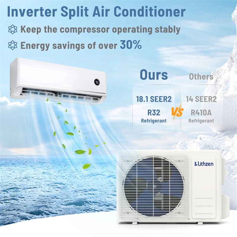 Eletriclife 24000 BTU 18.1 SEER2 208-230V Wifi Smart Mini Split Air Conditioner & 2 Ton Heat Pump System Works with Alexa