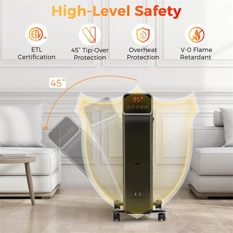 Eletriclife 1500W Oil Filled Radiator Heater with Remote Control, Adjustable Thermostat & 24H Timer for Indoor Use