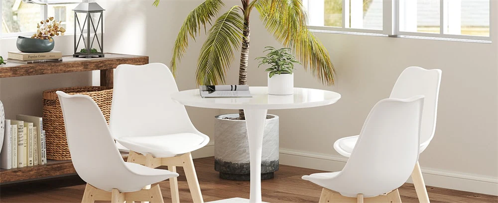 Eletriclife Modern 5-Piece Round Dining Table Set for 4 with 4 Padded Chairs & Solid Wood Legs