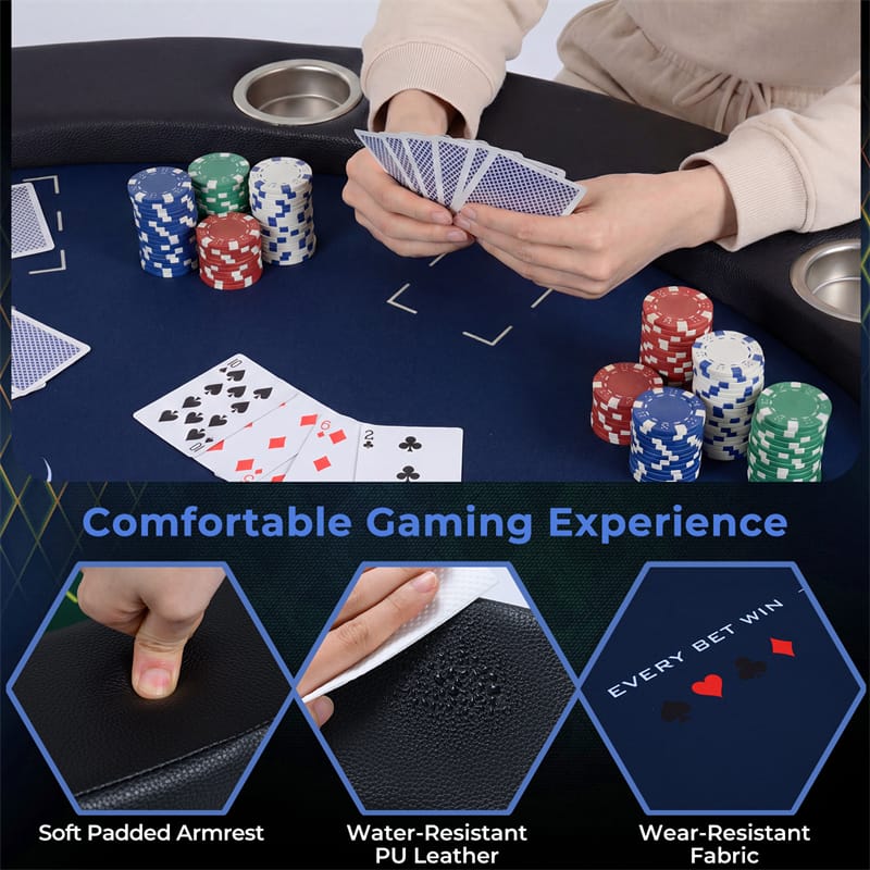 Eletriclife 48" Foldable Poker Table 8 Player Round Texas Holdem Casino Game Table with 8 Cup Holders for Blackjack Club