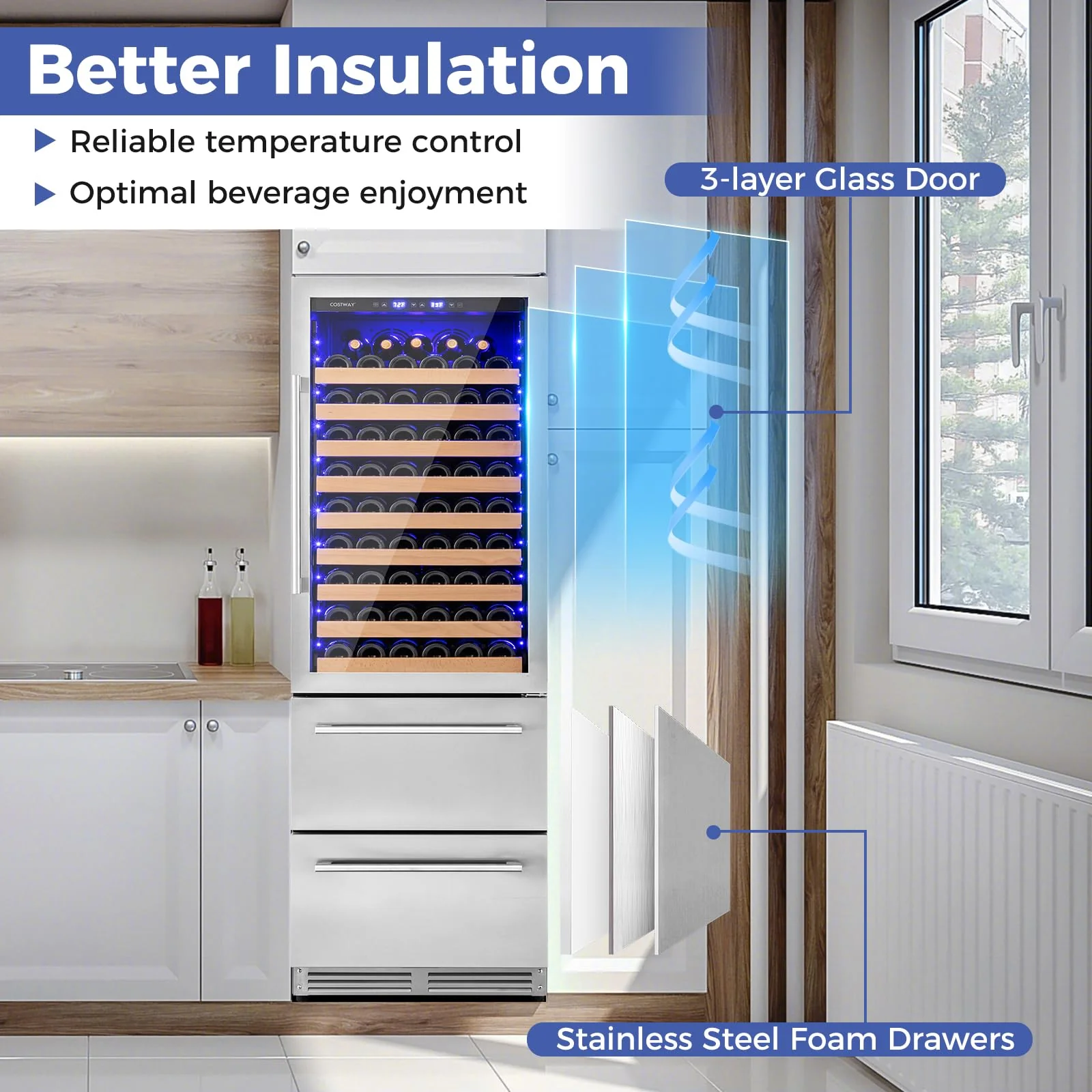 Eletriclife 24 Inch Wine and Beverage Refrigerator with Independent Temperature Control