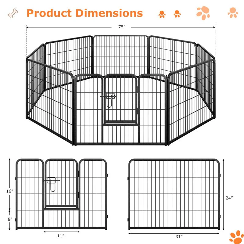 Eletriclife 16 Panel Height Dog Playpen with Lock and Large Door