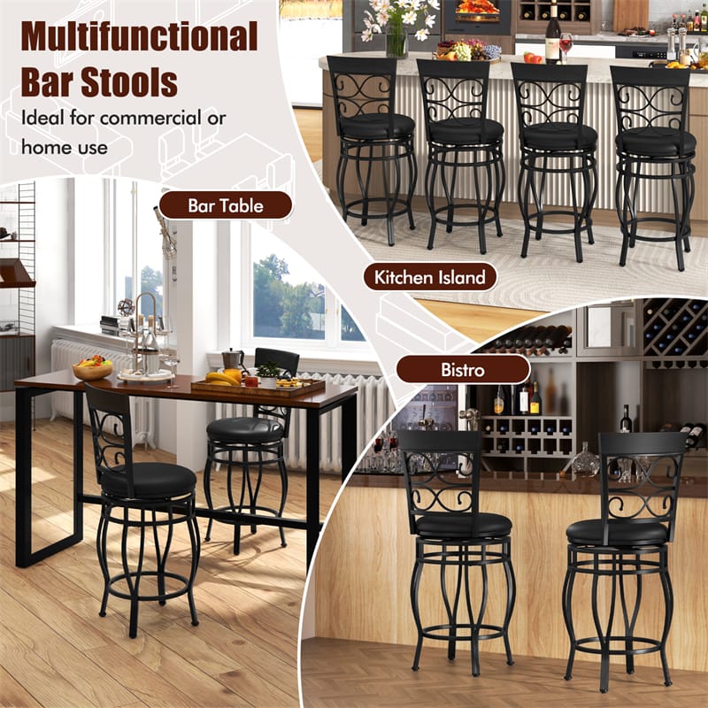 Eletriclife 26" Swivel Metal Bar Stools Set of 2 Vintage Upholstered Counter Height Bar Chairs with Back for Kitchen Island, Pub