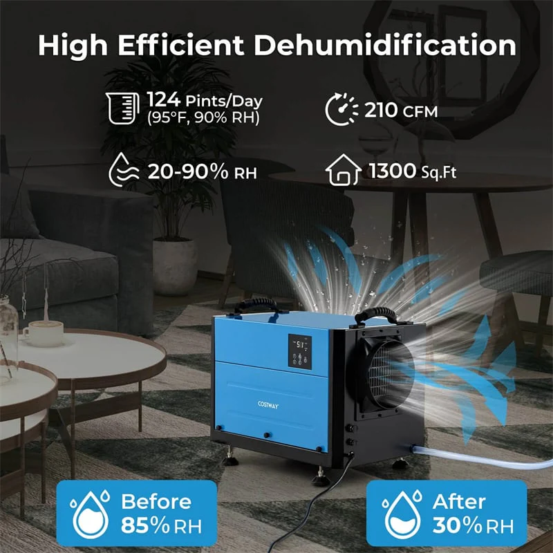 Eletriclife 124 PPD Commercial Dehumidifier 1300 Sq.Ft Crawl Space with Drain Hose & Auto Defrost