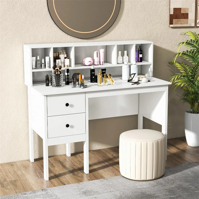 Eletriclife 48" Computer Desk with Built-in Charging Station 5-Cubby Hutch & 2 Storage Drawers for Home Office