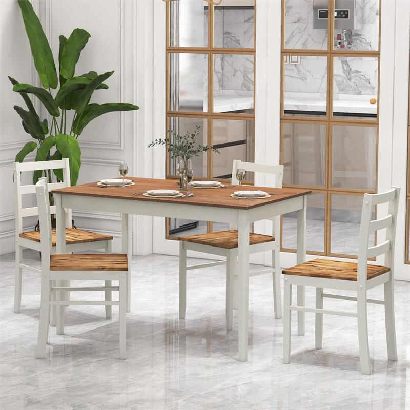 Eletriclife 5-Piece Mid-Century Modern Dining Table Set for 4 with Rubber Wood Legs, Farmhouse Kitchen Table & 4 Chairs for Small Spaces