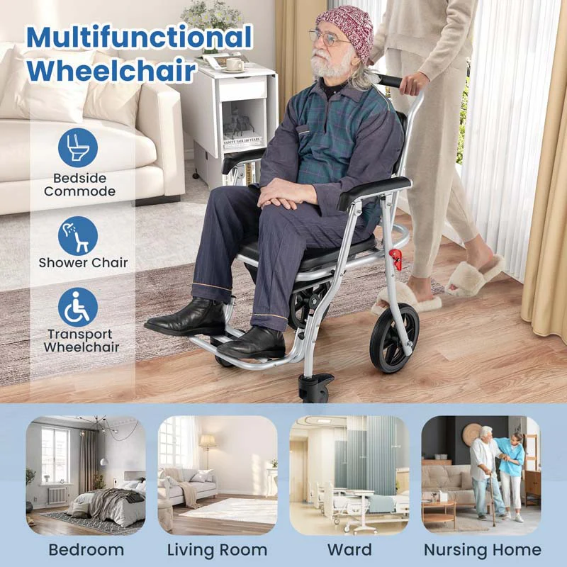 Eletriclife 4-in-1 Foldable Bedside Commode Chair with Brakes and Bucket and Footrest