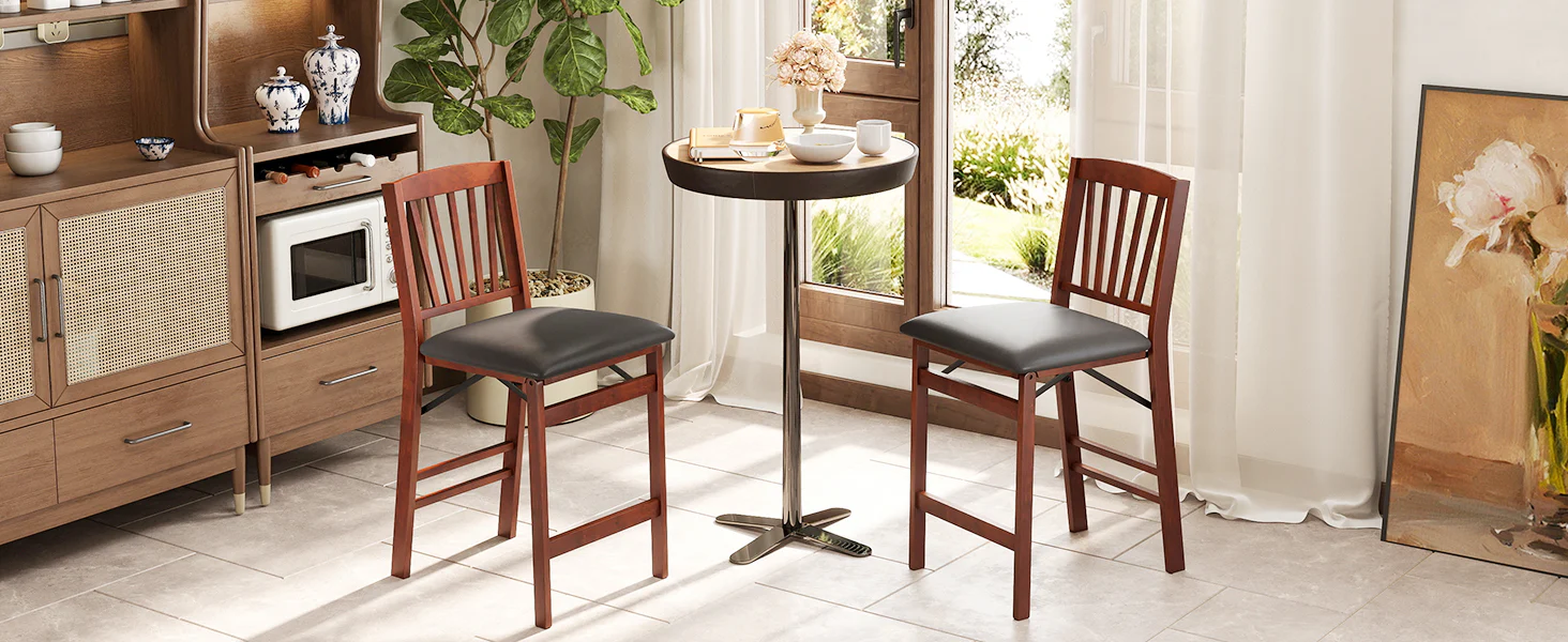 Eletriclife Set of 2 Folding Counter Height Bar Stools 24.5" Portable Kitchen Island Chairs with Padded Seat Rubber Wood Legs