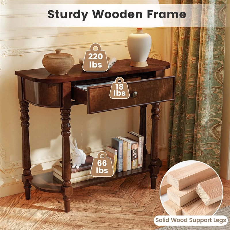 Eletriclife 36" 2-Tier Retro Console Table with Storage Drawer & Open Shelf for Entryway, Behind Sofa, Living Room, Foyer & Hallway