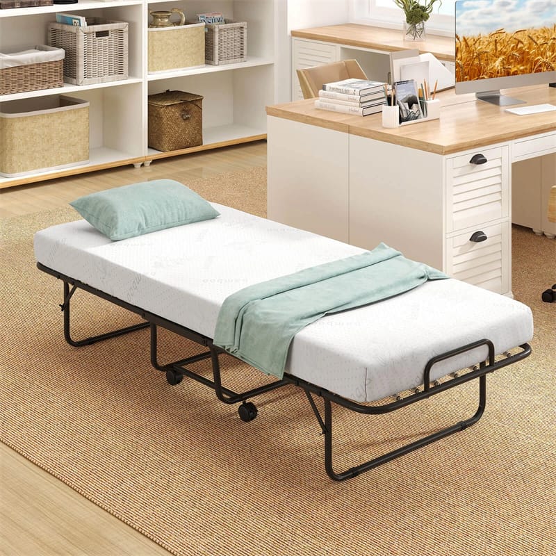 Eletriclife Cot Size Rollaway Guest Bed 75"x31" Folding Bed with Memory Foam Mattress