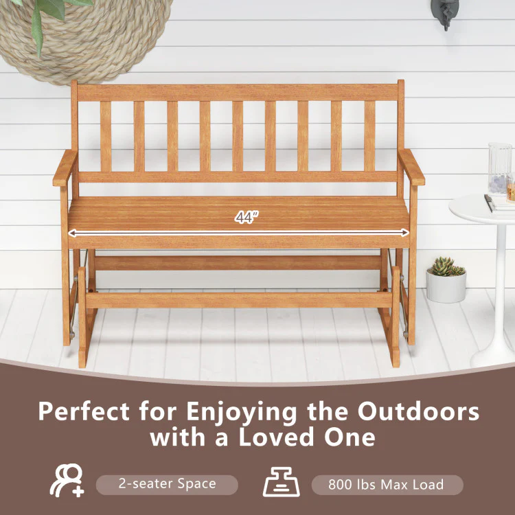 Eletriclife 2-Person Outdoor Acacia Wood Glider Bench Patio Swing Rocking Loveseat