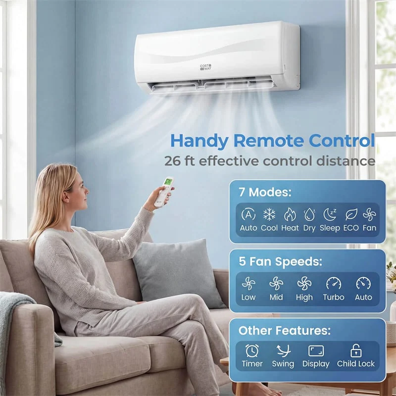 Eletriclife 9100 BTU 20.5 SEER2 115V Inverter Ductless Mini Split AC & Heat Pump System with Full Installation Kit