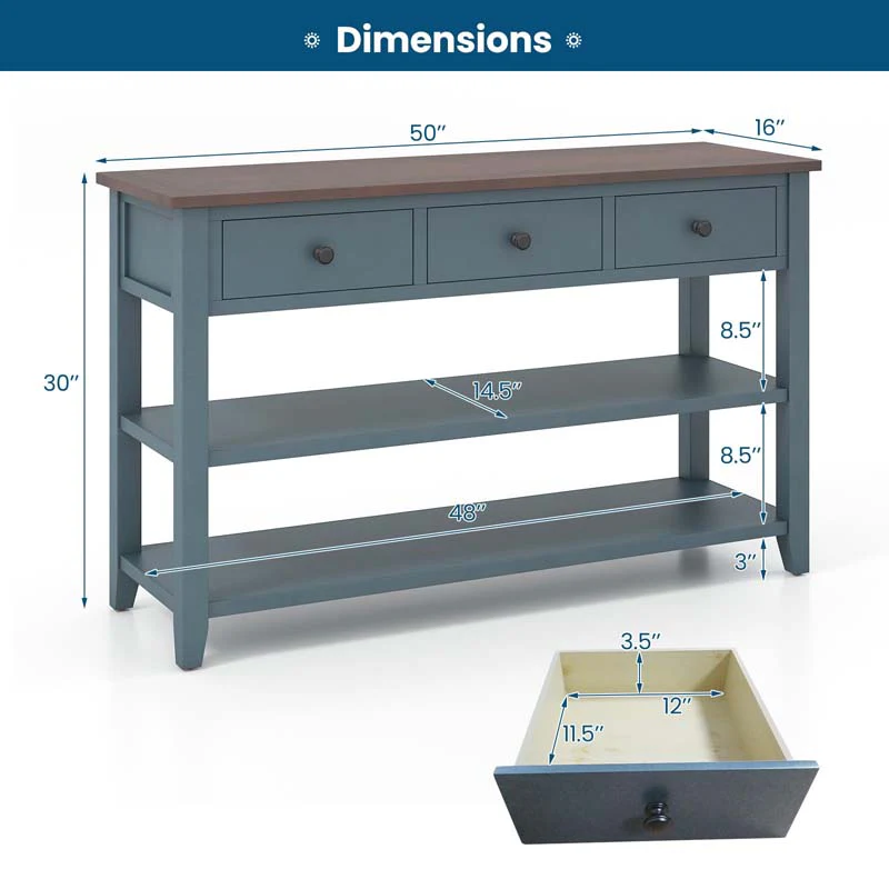 Eletriclife 50 Inch Entryway Table Narrow Long Sofa Table with Drawers and Shelves