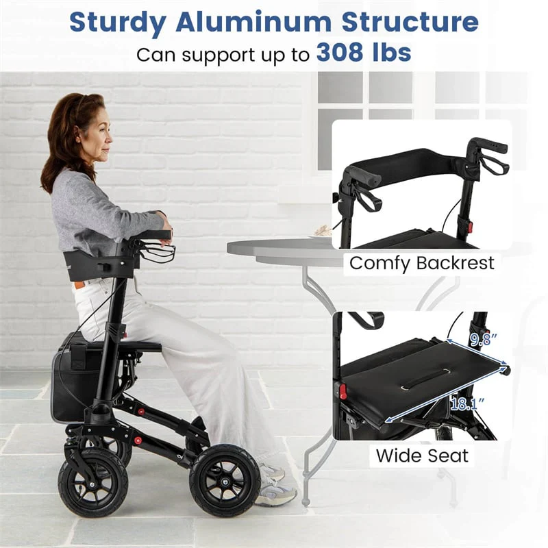 Eletriclife 2-in-1 Folding Rolling Rollator Walker with Seat for Seniors