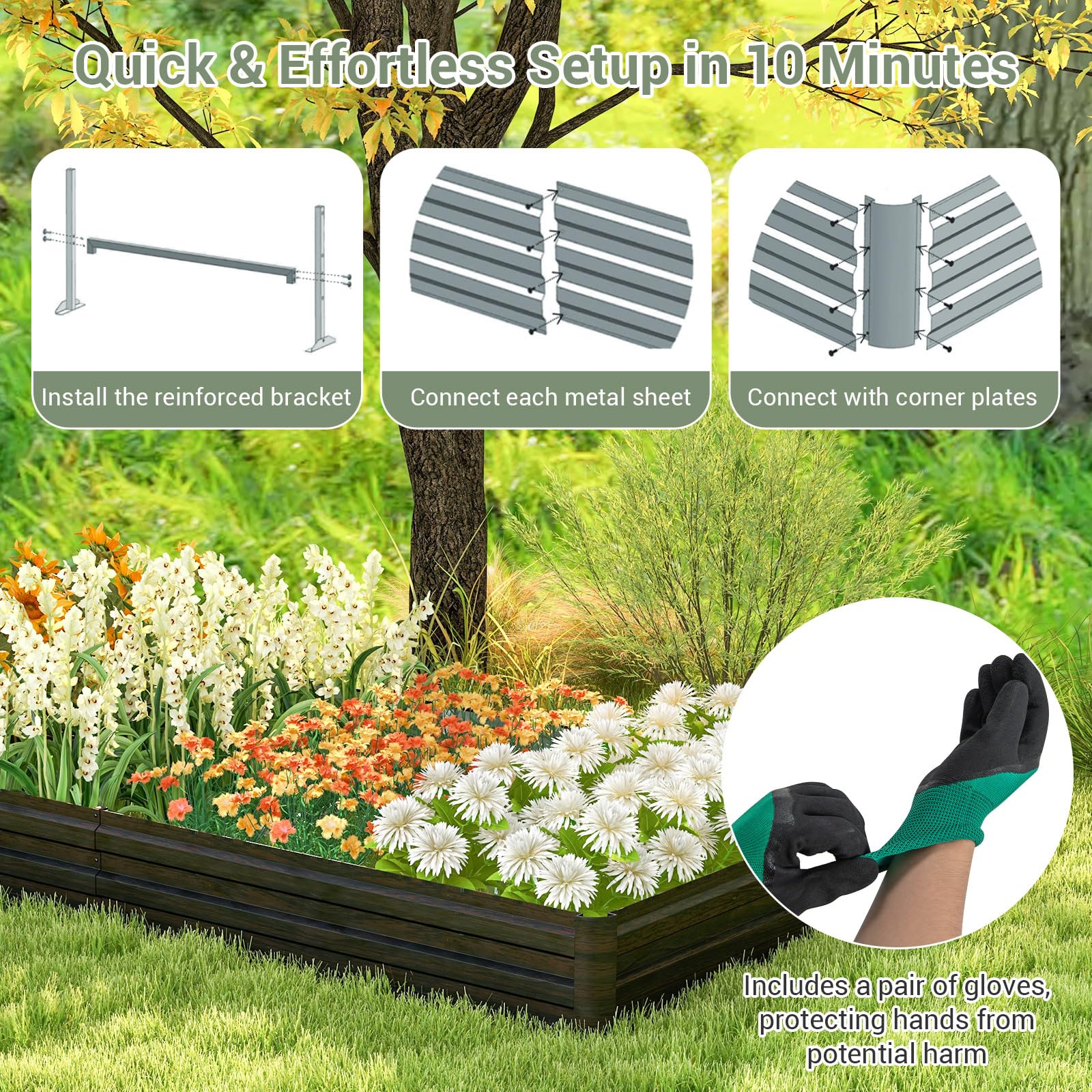 Eletriclife 8 x 4 x 1 ft Metal Raised Garden Bed with Open-Ended Base