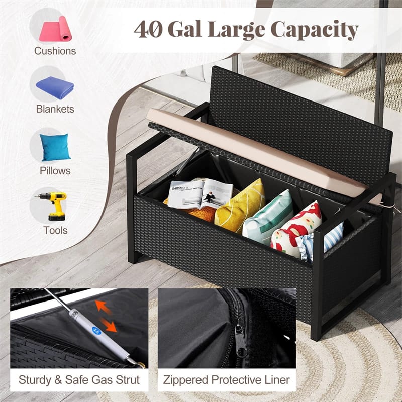 Eletriclife 40 Gallon Outdoor Wicker Storage Bench with Cushion & Cover