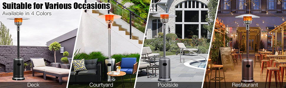 Eletriclife 50,000 BTU Propane Patio Heater Standing Stainless Steel Outdoor Heater with Wheels