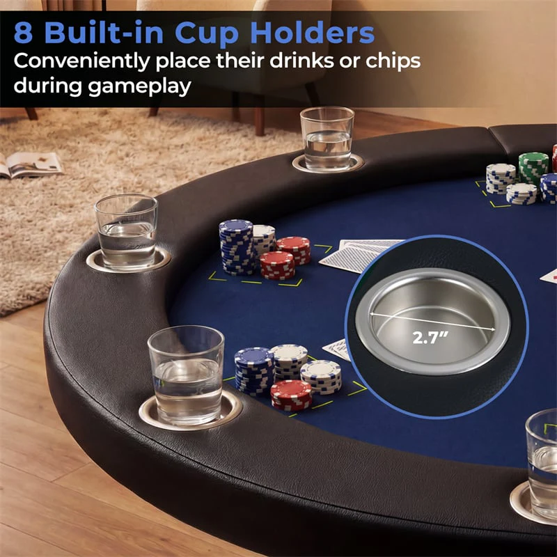 Eletriclife 48" Foldable Poker Table 8 Player Round Texas Holdem Casino Game Table with 8 Cup Holders for Blackjack Club